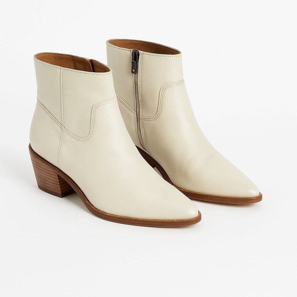 Madewell Charley ankle boots ivory leather pointed toe stacked heel size 8.5